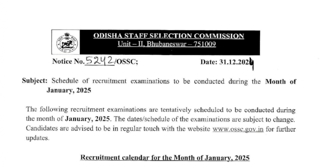 OSSC Recruitment Calendar: January 2025 Examination Check Out Soon